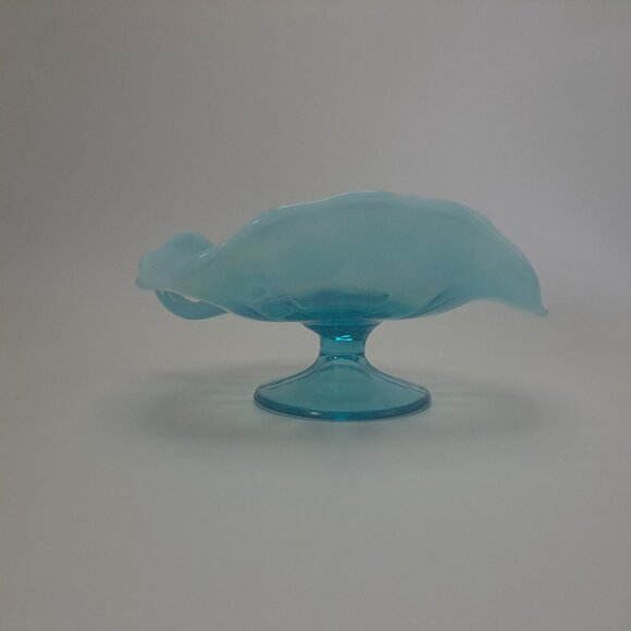 Dugan Blue Opalescent Glass Compote Dish Handle Nappy - Picture 5 of 16